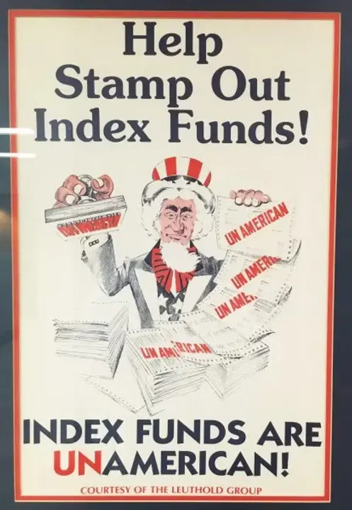 Poster created by fund managers after Vanguard's 1st index fund around 1976